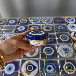 Candele portafortuna anti-malocchio in grandi quantità • Bomboniere profumate per matrimoni, baby shower per matrimoni • Purificazione spirituale, battesimo, cera di soia, a forma di occhio,