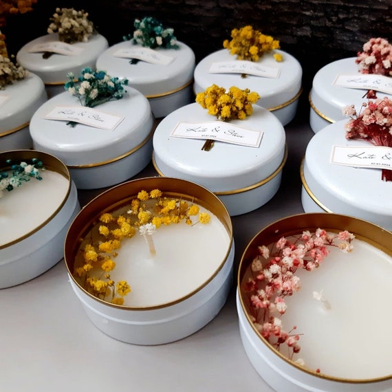 Scented Natural Soy Wax Candle Gift Set for Guest Personalized Dried Flower  Wedding Favors Bridal Baby Shower, Parties Fall Christmas 