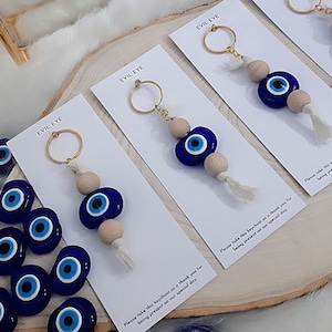 Personalized Turkish Nazar Evil Eye Keychain Wedding Favors For Guest  •  Custom Nazar Charm Keyring  • Baby Shower, Baptism, Bridal Shower