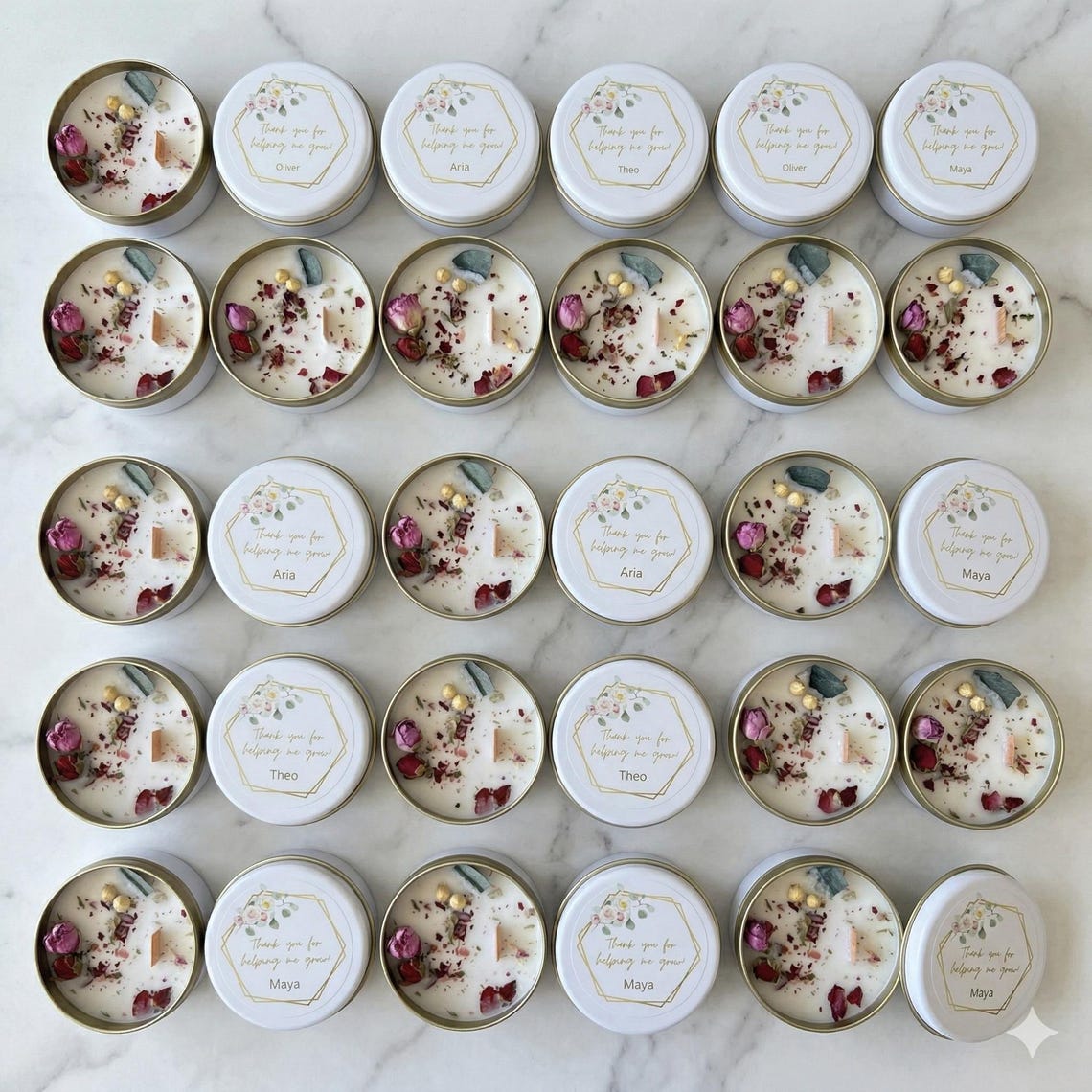 Personalized Wedding Candle Favors – Soy Wax Floral UV Printed Tin ...