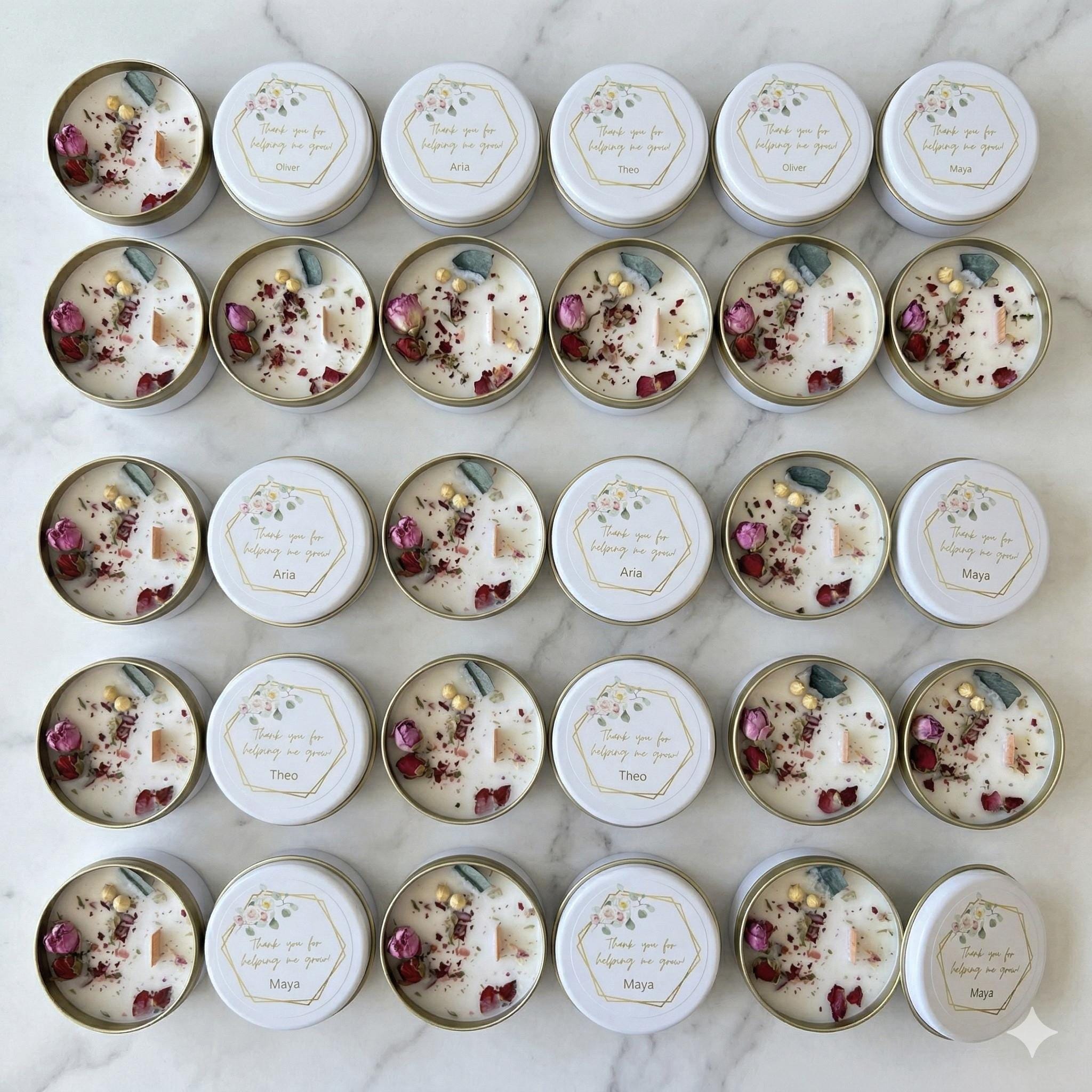 Personalized Wedding Candle Favors – Soy Wax Floral UV Printed Tin ...