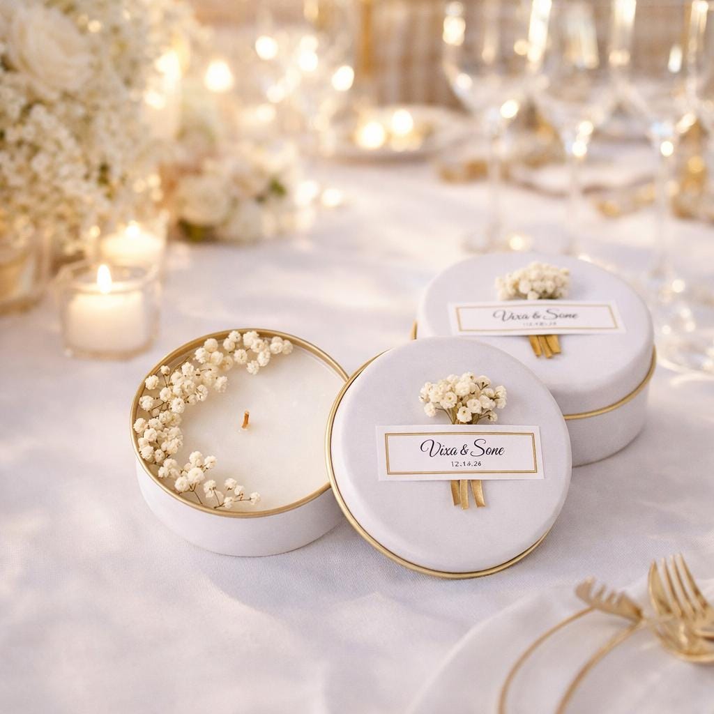Personalized Scented Soy Wax Candle Favors With Dried Flowers - Etsy