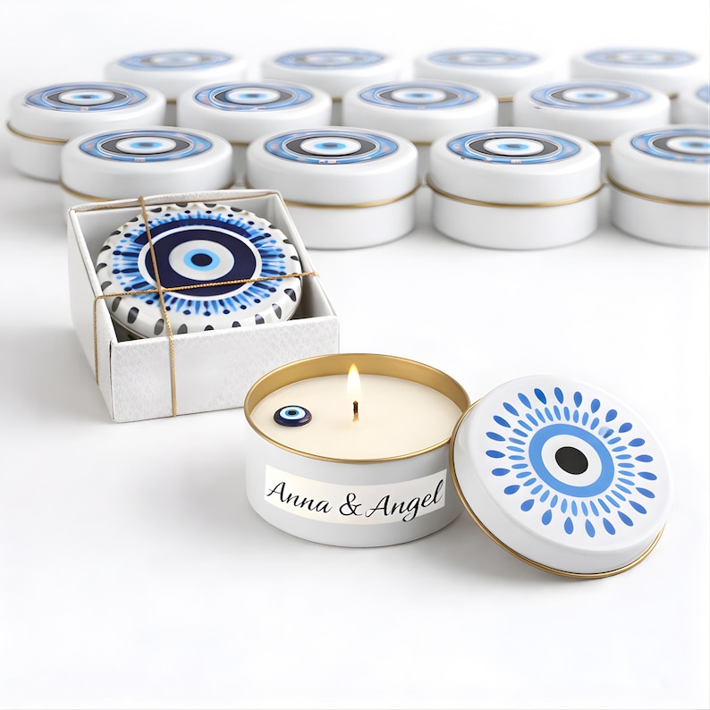 Evil Eye Candle Wedding Favours – Scented Soy Wax Favor image 1