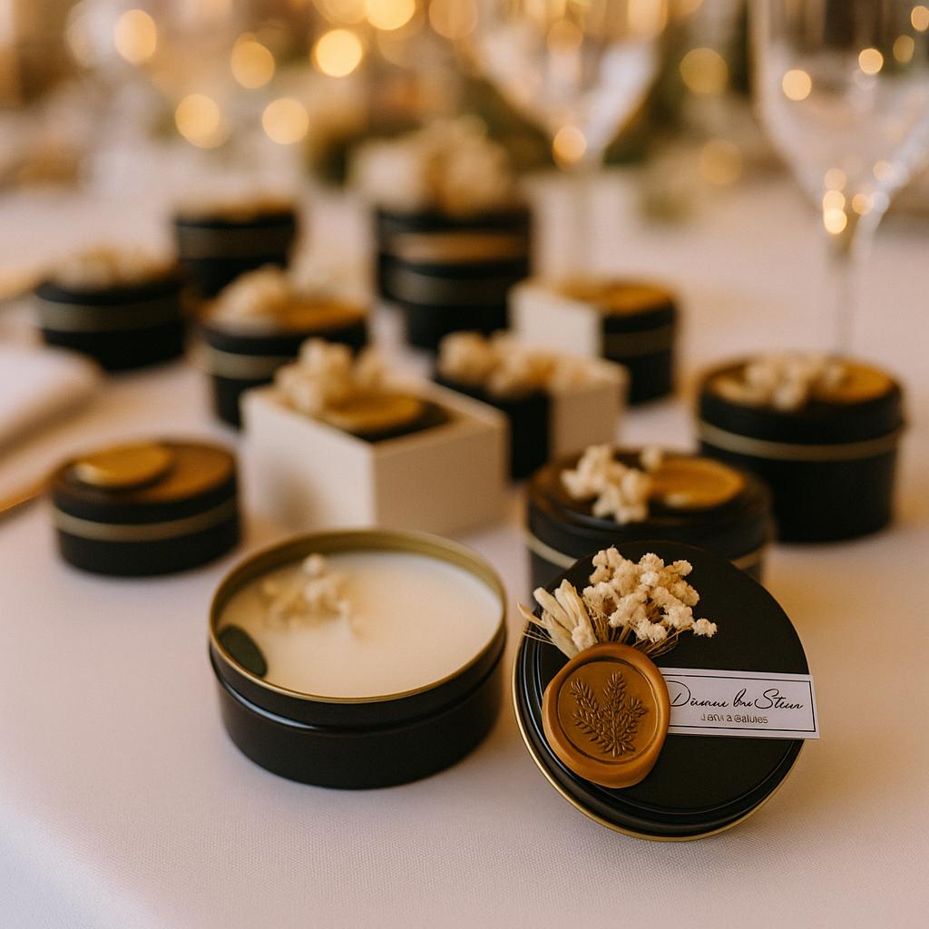 Luxury Wedding Candle Favor With Gold Seal • Personalized Guest Favors ...