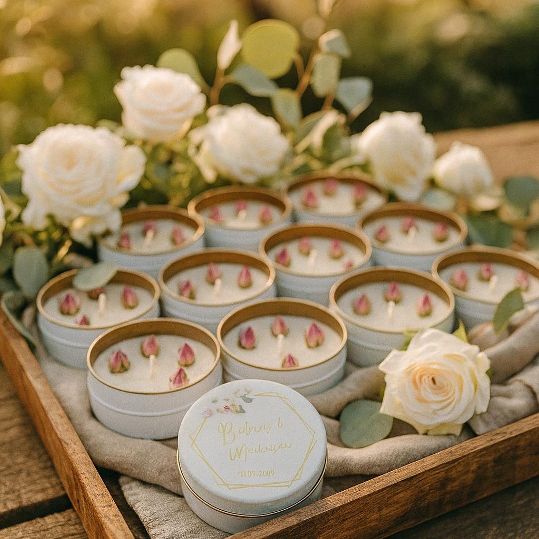 Rose Buds Decorated Soy Candle - Botanical Wedding Favors Bridal Shower ...