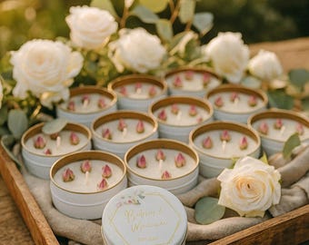 Rose Knospen Dekorierte Soja Kerze - Botanische Hochzeit Gefälligkeiten Brautparty Geschenke