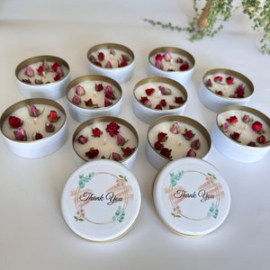 Elegant Red Rose Petals: Personalized Scented Soy Wax Candles for Memorable Weddings, Bridalshower, Babyshower, Baptism Favors