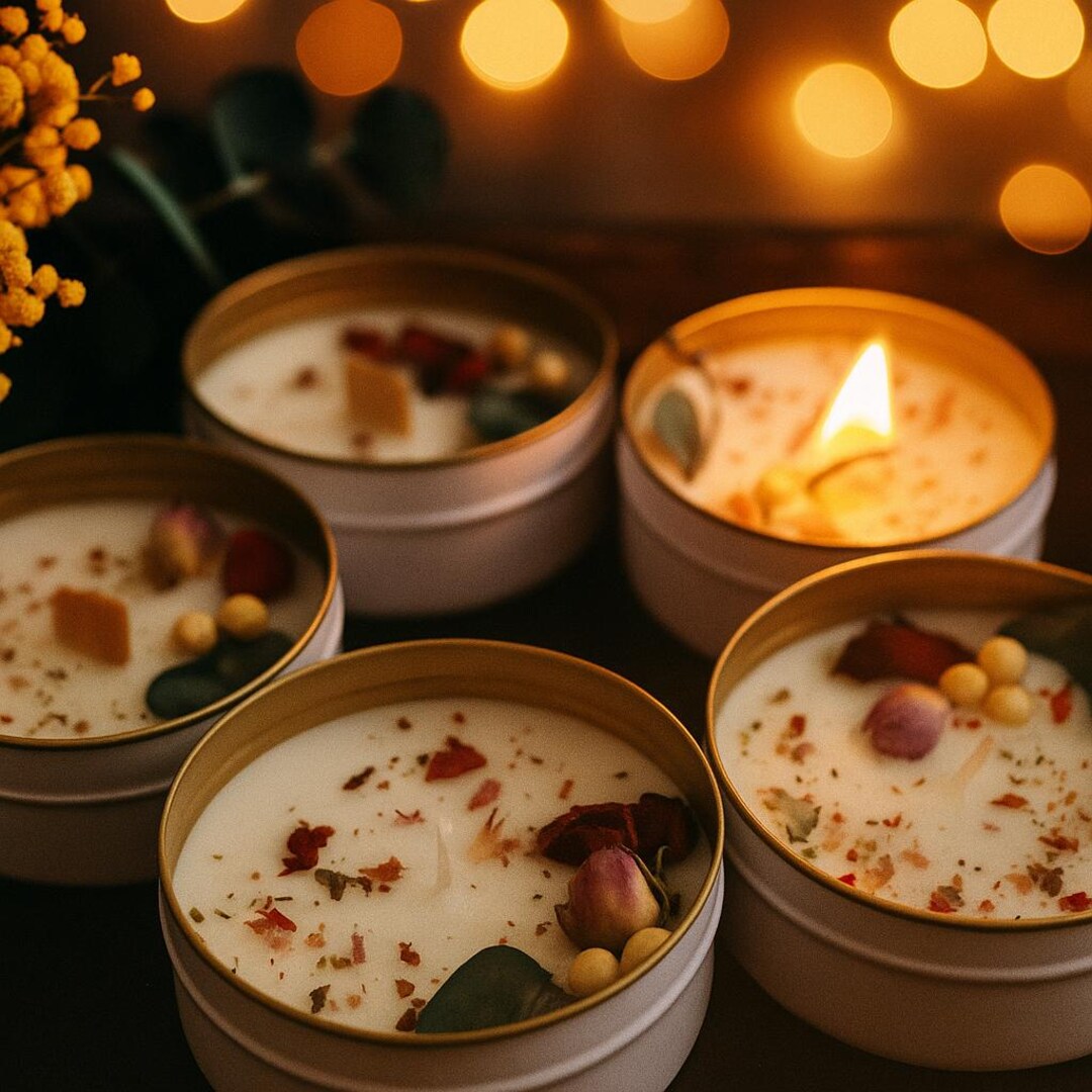 Mixed Flower Embeded Soy Candle Wedding Favours - Aromatherapy Candles ...