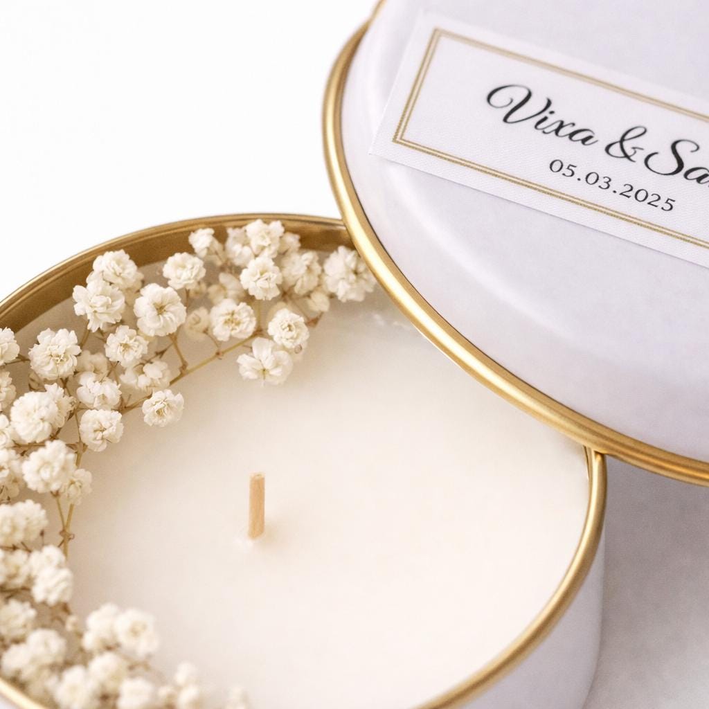 Personalized Scented Soy Wax Candle Favors With Dried Flowers - Etsy