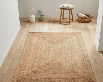 Hand Braided Jute Area Rug, Beige Neutral, Custom Size