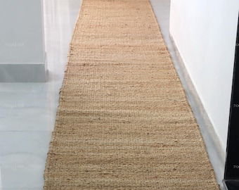 Handwoven Hemp Jute Runner Rug | Custom Size, Natural Fiber