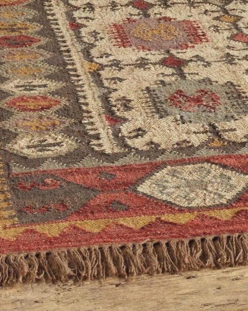 Handwoven Wool Jute Kilim Rug: Southwestern Boho Tribal Design - Etsy