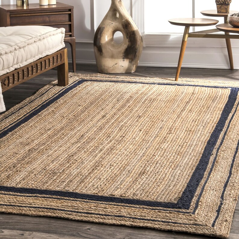 Solid Bordered Jute Rug | Custom size jute rug 