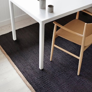 Solid Black Hemp Jute Runner Rug | Custom size jute runner | Minimalist runner