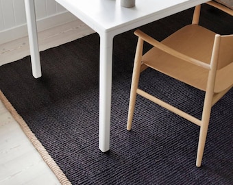 Solid Black Hemp Jute Runner Rug | Custom Size, Minimalist Style