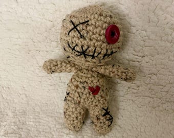 Tweed Yarn Voodoo Doll: Handmade Embroidered Plush