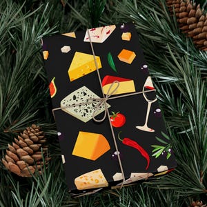 Cheese & Wine Gift Wrap Papers, Gourmet Gift Wrapping Paper, Foodie Party Decor