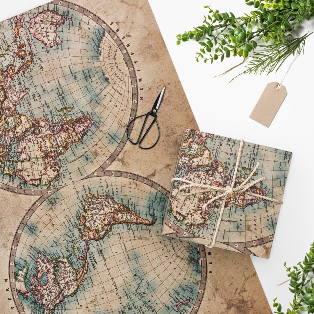 The World Hemispheres Map Wrapping Paper - Etsy