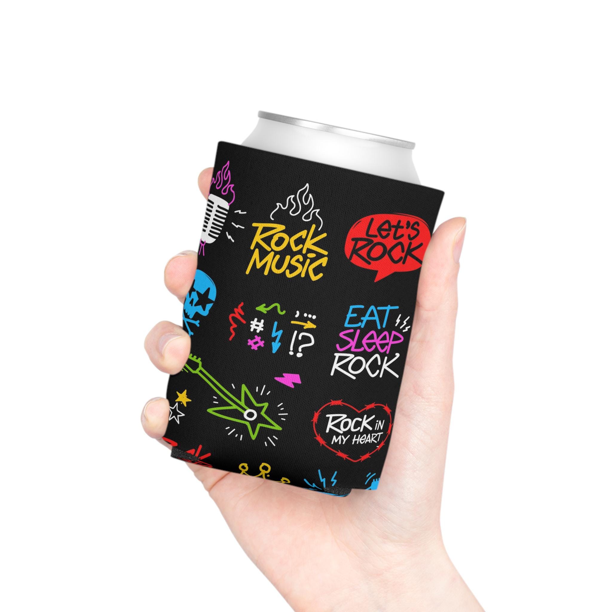 Rock Music Can Cooler - Vibrant Drink Insulator, Gifts for Music Lovers, BBQ & Concert Accessories, Fun Party Favor