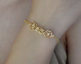 Custom Birth Flower Bracelet • Personalized Birth Flower Jewelry • Family Birth Flower Bracelet  • Gifts For Her • Birthday Gift