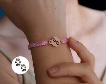 Pulsera personalizada con estampado de patas de mascota • Pulsera con grabado de patas • Joyería para mascotas • Pulsera de cuerda trenzada • Regalos conmemorativos para mascotas • Regalos para amantes de las mascotas