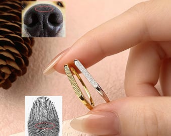 Anello con impronta digitale reale • Anello con impronta digitale personalizzata • Anello con impronta del naso di animale domestico • Anello in argento • Regalo per lei