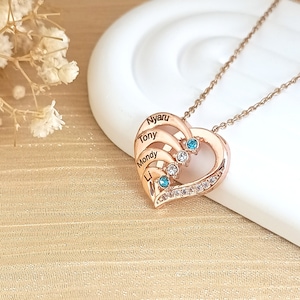 Benutzerdefinierte Birthstone Halskette • Familienname Halskette • Herz Halskette • Geschenk für sie • Weihnachtsschmuck • Mutter Halskette