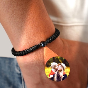 Aangepaste fotoprojectiearmband • Gevlochten touwarmband • Armband voor heren • Cadeaus voor hem • Kerstcadeaus • Cadeaus voor papa