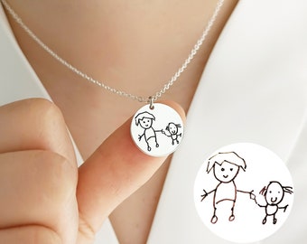 Personalized Kid's Drawing Necklace • Custom Actual Kids Drawing Necklace • Kid's Handwriting Necklace • Gifts For Kids • Mothers Day Gift