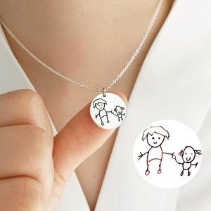 Personalized Kid&#39;s Drawing Necklace • Custom Actual Kids Drawing Necklace • Kid&#39;s Handwriting Necklace • Gifts For Kids • Mothers Day Gift