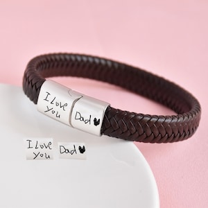 Aangepaste handgeschreven armbanden voor mannen • Echte handschrift armbanden • lederen armbanden • verborgen boodschap armband • vaderdag geschenken