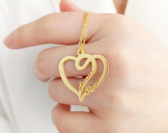 Personalized Heart Necklace Custom 2 Name Necklace Couple Etsy