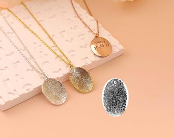 Personalized  Fingerprint Necklace • Fingerprint Pendant • Engraved Necklace • Memorial Gifts for Mom & Grandma • Pet Nose Necklace
