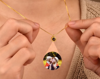Collar de proyección minimalista personalizado • Collar con foto personalizado con cadena de caja • Collar con foto de mascota conmemorativa • Regalo de Navidad