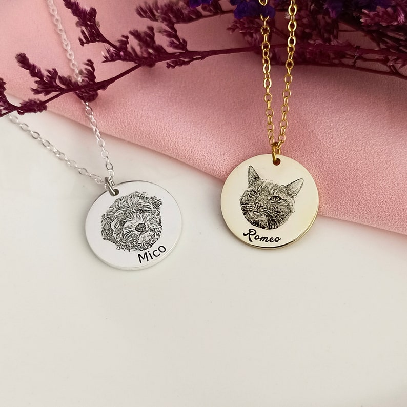 Custom Pet Photo Necklace Engraved Necklace Dog Photo Necklace Christmas Gifts Gifts for Pet Lovers Pet Memorial Gifts image 2