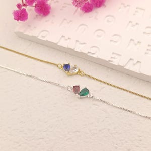 Custom Heart Birthstone Bracelet • 2 Birthstone Bracelet •  Mothers Gift •  Gift for Her • Minimalist Birthstone Bracelet