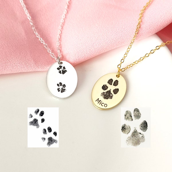 Custom Pet Paw Print Necklaces • Pet Memorial Gifts • Actual Paw Engrave Necklace • Pet Jewelry • Gifts for Her