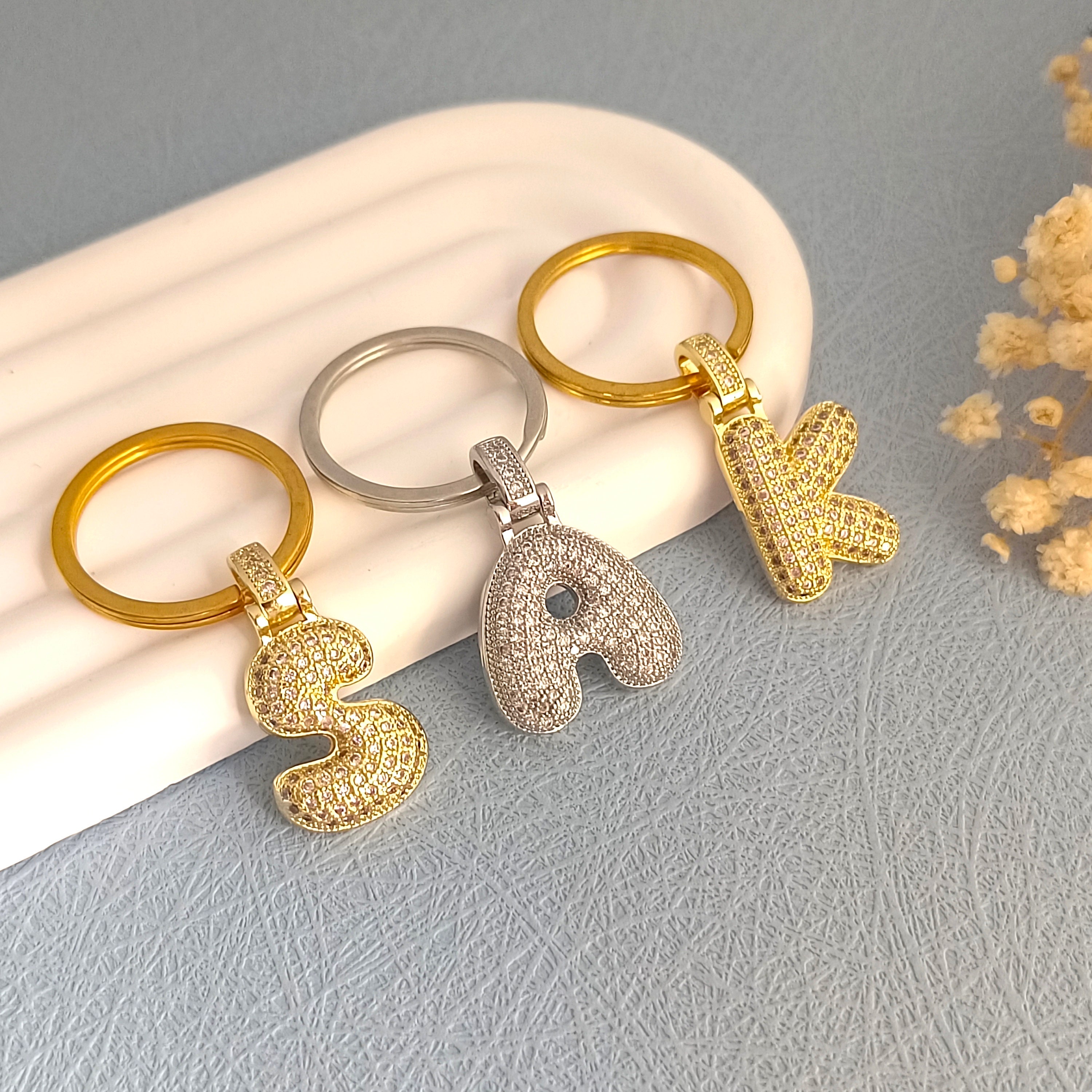 MWOOT Gold Bubble Initial Keychain For Women Girls, Purse Bag Charms For Handbags, Cute Letter Keychains Accessories, A