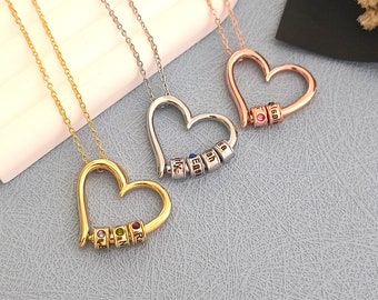 Collier personnalisé avec pierres de naissance • Collier prénom • Collier coeur • Collier nom de famille • Collier pour maman • Cadeau de Noël