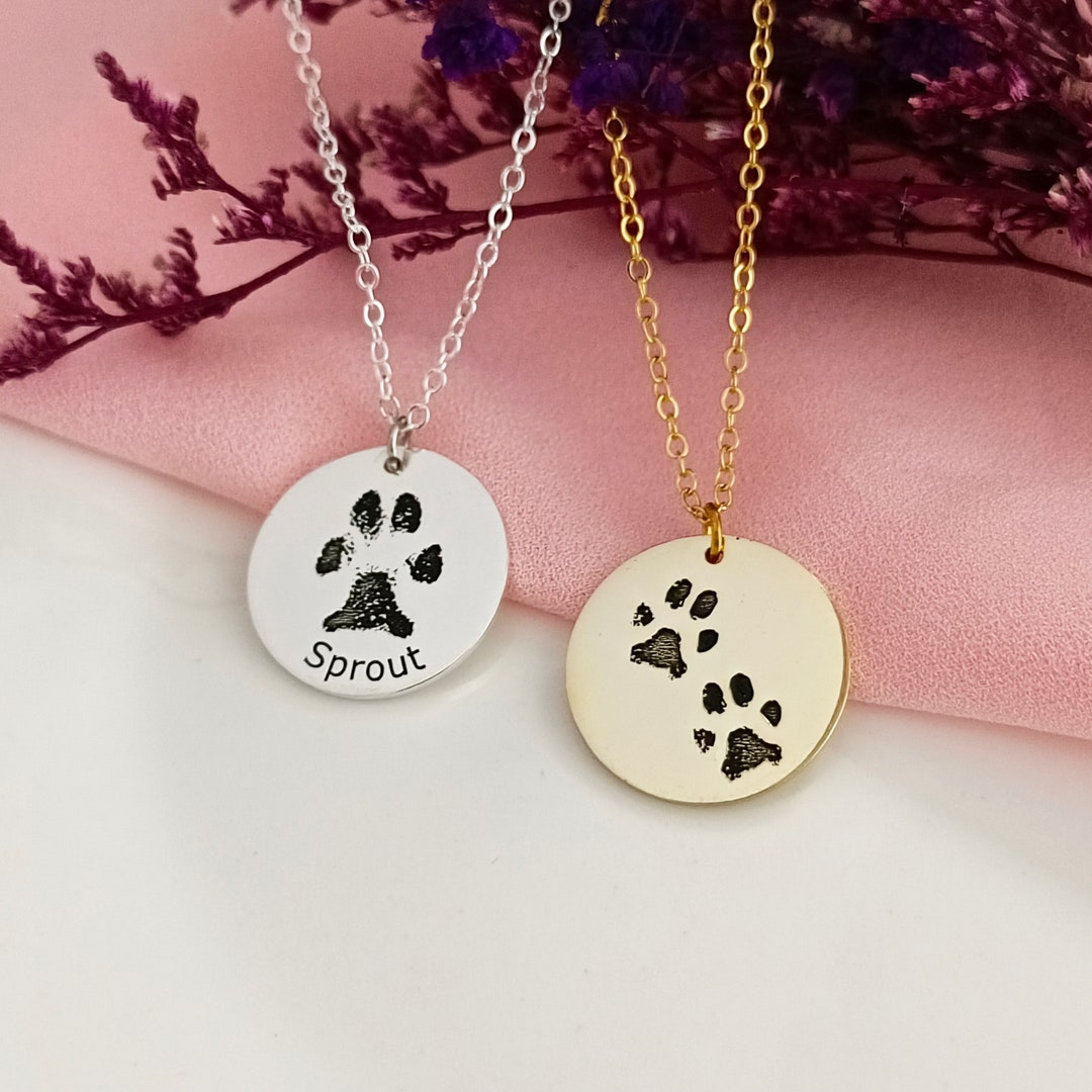 Custom Pet Paw Print Necklace Actual Paw Engraving Necklace Pet