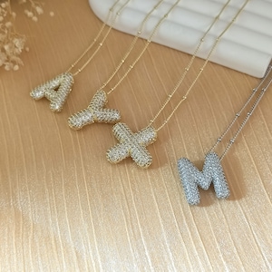 Collar de letras de burbujas personalizado • Collar de letras 3D con circón • Joyería personalizada • Collar de plata • Joyería minimalista • Regalo para ella