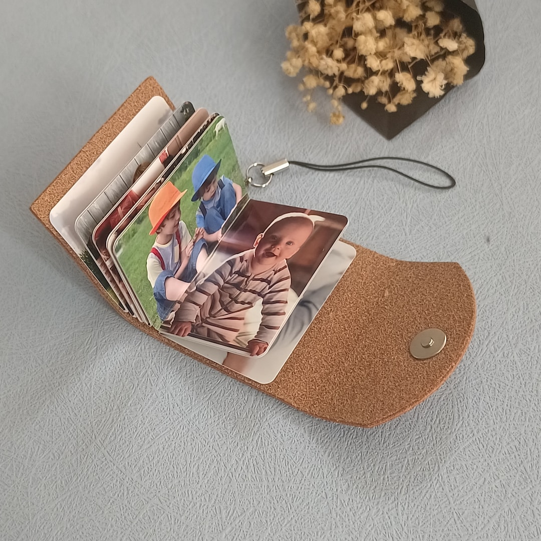Personalized Mini Photo Album Keychain Custom Leather Photo Keychain