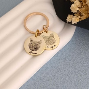 Personalized Engraved Pet Portrait Keychain With Name, Custom Photo Dog Cat Leather Keyring, Pet Memorial Accessories, Gift For Pet Lovers/Owners
