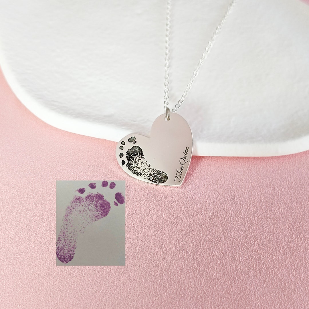 Custom Baby Footprint Necklace Actual Baby Footprint Heart Necklace