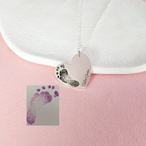 Custom Baby Footprint Necklace • Actual Baby Footprint Heart Necklace • Actual Handwritten Heart Jewelry • Name Necklace •  Mothers Day Gift