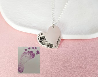 Custom Baby Footprint Necklace • Actual Baby Footprint Heart Necklace • Actual Handwritten Heart Jewelry • Name Necklace •  Mothers Day Gift