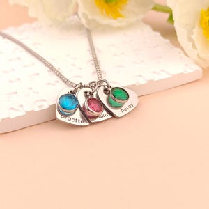 Multiple Name Necklace • Custom Necklace with Birthstone • Birthstone Necklace • Heart Necklace • Gift for Mom • Christmas Gift