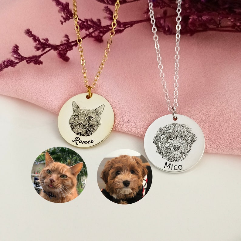 Custom Pet Photo Necklace Engraved Necklace Dog Photo Necklace Christmas Gifts Gifts for Pet Lovers Pet Memorial Gifts image 1