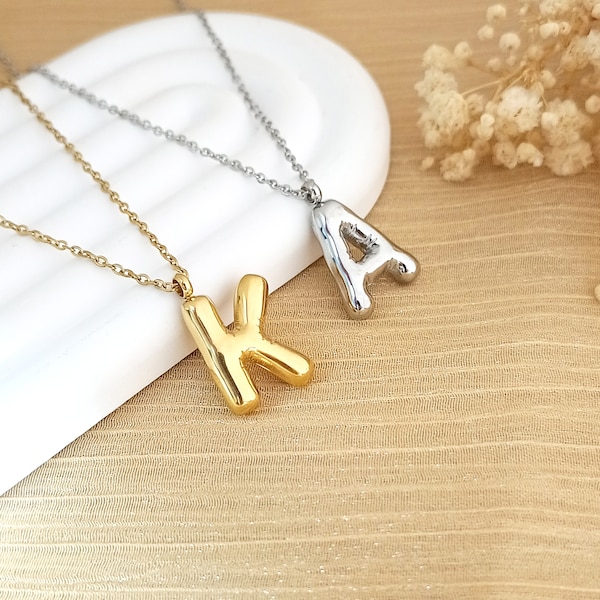 Custom Bubble Letter Necklace • 3D Letter Necklace • Personalized Jewelry • Silver Necklace • Minimalist Jewelry