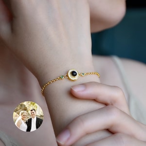 Personalized Photo Projection Bracelet •  Picture Inside Bracelet •  Memorial Picture Jewelry •  Birthstone Bracelet •  Gift for Her